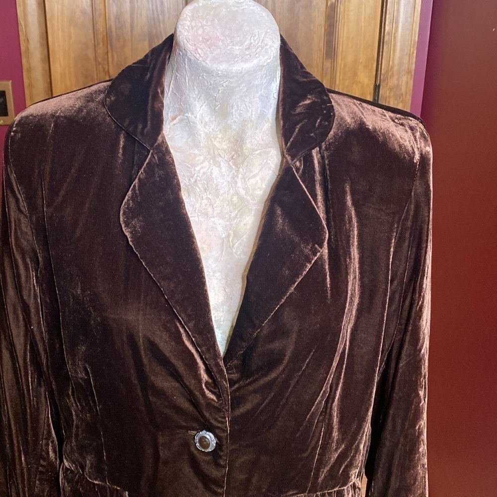 Dialogue Chocolate cocoa mocha Brown Velvet blazer Jacket Sz S - Picture 6 of 11